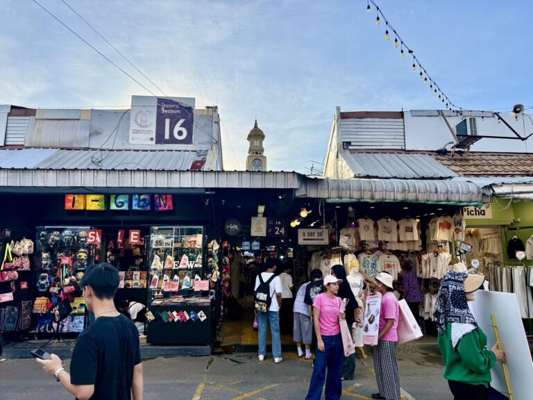 The entrance to Chatuchak Weekend Market with its clock tower in the background