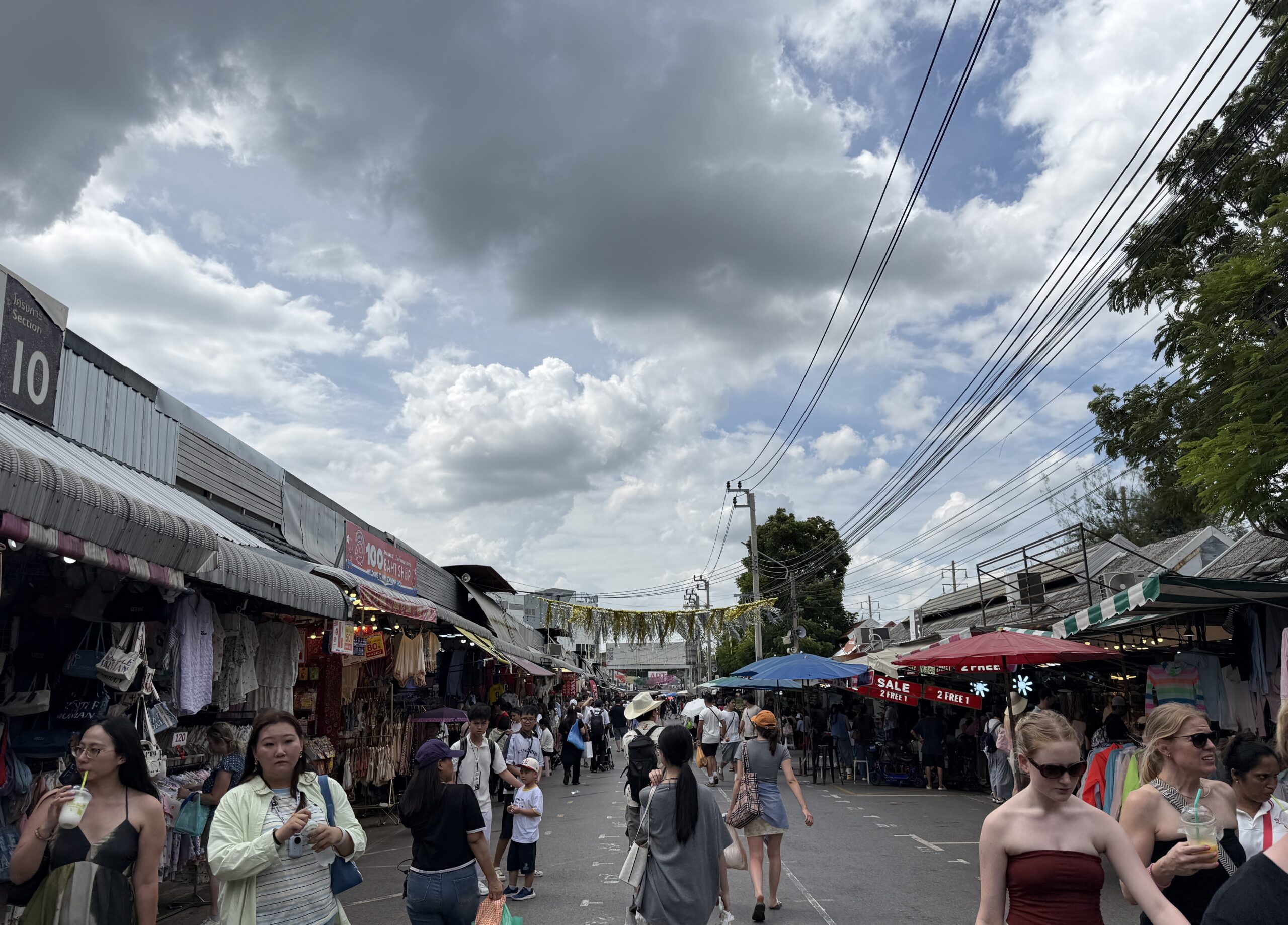 Visitors walking along a wide lane near Section 10 at Chatuchak