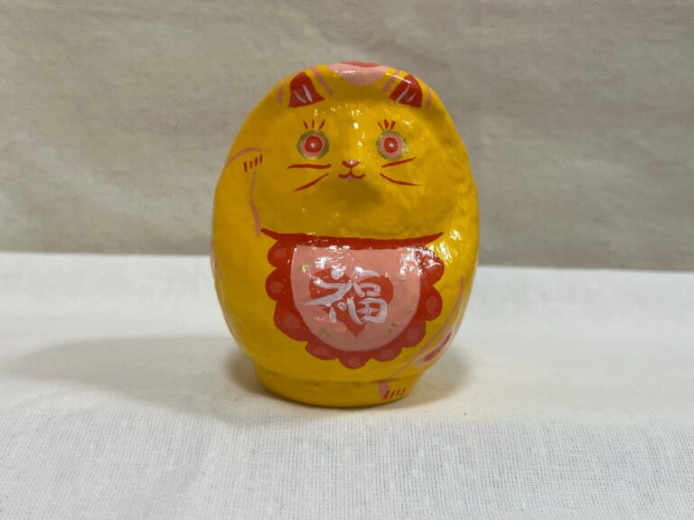 Yellow cat Daruma art piece by Kotori/KTR